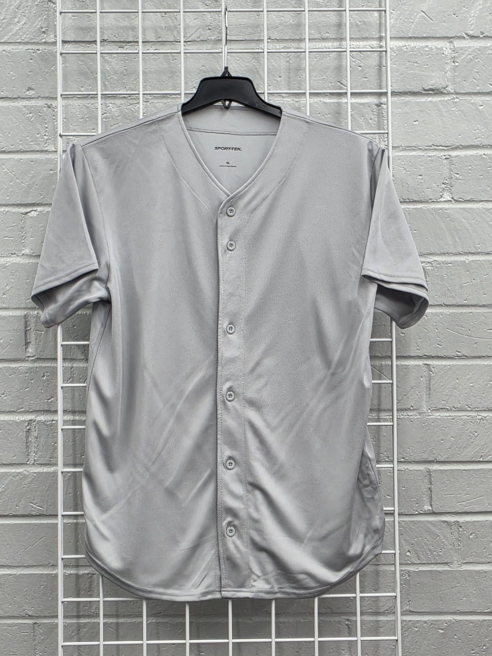 Sport-Tek Silver Gray Short-Sleeve Button Down Baseball Jersey Size XL